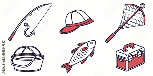 a collection of fishing and sports equipment icons Vector