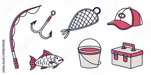a collection of fishing icons and tools Vector