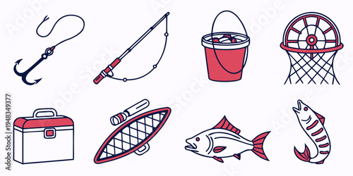 a collection of fishing and sports icons on a white background Vector