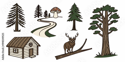 a deer standing on a fallen tree in the forest Vector