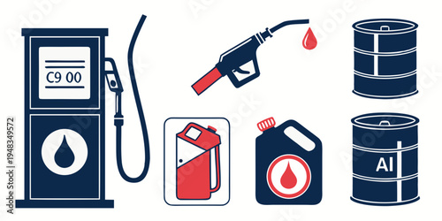 gas pump and oil barrels with fuel icons Vector