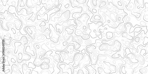 Gray abstract topographic map pattern with irregular lines and shapes on white background