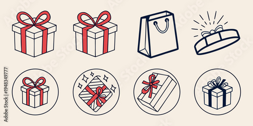 a collection of gift icons with ribbons and bows Vector