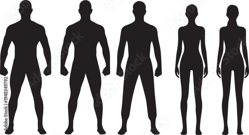 Male and female full body silhouettes standing on grid