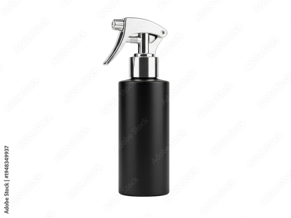 Obraz premium Elegant black spray pump bottle with a sleek metallic nozzle for liquid products