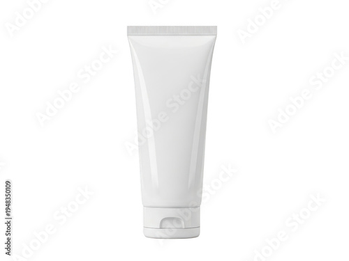 Empty tube of white personal care cream standing upright on a plain background