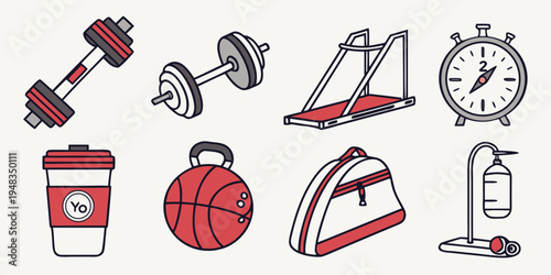a collection of sports and fitness related objects Vector