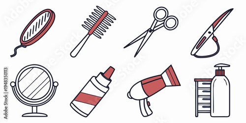a collection of hair styling tools and other objects Vector