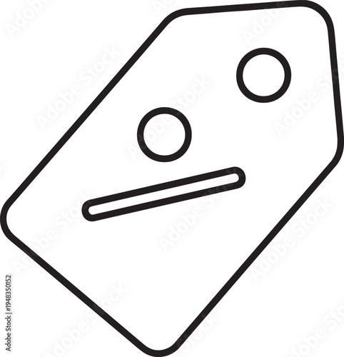 A simple line drawing of a price tag with a sad face expression
