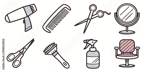 a set of hairdressing tools and furniture Vector