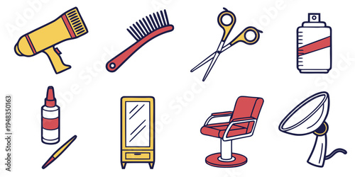 collection of barber tools and furniture Vector