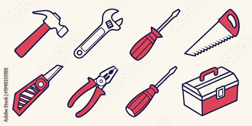 a set of tools including a hammer and screwdrivers Vector