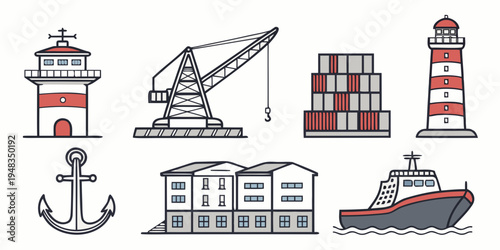 a set of nautical and industrial icons Vector