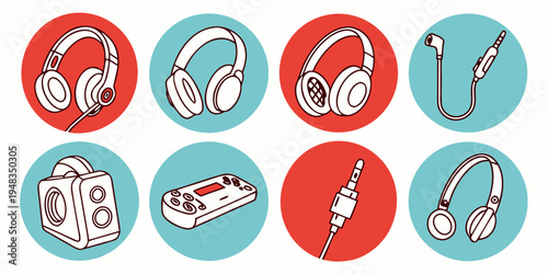 a collection of various types of headphones Vector