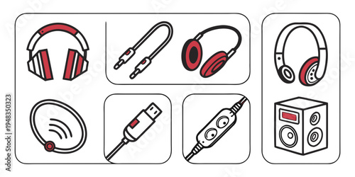 a collection of audio equipment and accessories Vector