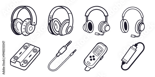 a set of headphones and music players Vector