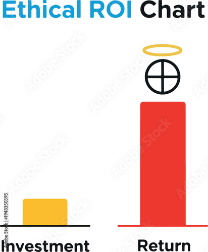 Ethical ROI Business Chart with Investment and Return Bars - Conceptual Illustration of Social Responsibility, Moral Finance, and Sustainable Profit Growth.