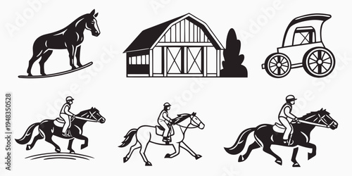a horse and carriage and people riding horses Vector
