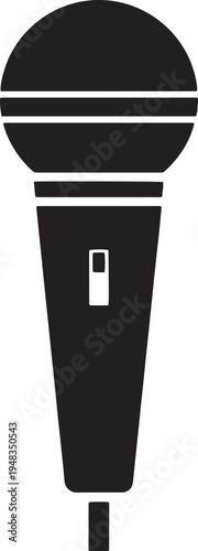 A sleek black microphone standing upright against a plain background.