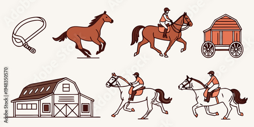 a collection of horse riding related images Vector