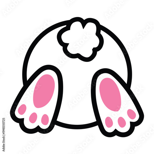 Cute bunny butt with fluffy tail, outline drawing. Adorable rabbit tail. Silhouette of funny Easter bunny butt with tail. Vector icon 