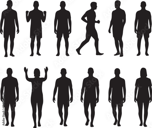 Collection of athletic male and female silhouettes in summer apparel