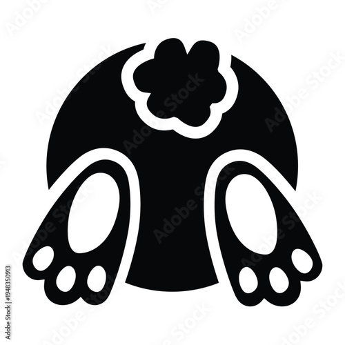 Cute bunny butt with fluffy tail. Adorable rabbit tail. Silhouette of funny Easter bunny butt with tail. Vector icon 