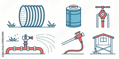 a collection of water supply and irrigation icons Vector