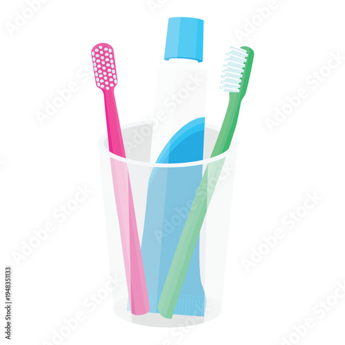 Toothpaste and toothbrush in plastic holder