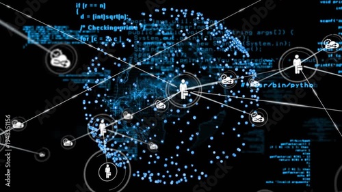 Wallpaper Mural Central user icon initiating connections, data globe expanding, forming scalable technology network Torontodigital.ca