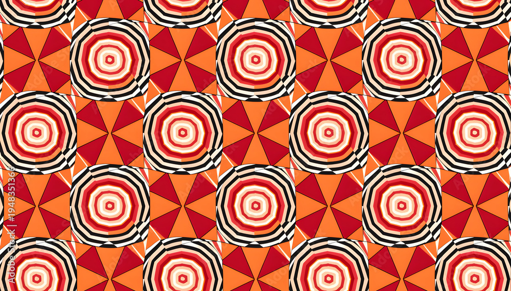 Fototapeta premium Vibrant Retro Geometric Tile Pattern Background with Circles and Triangles