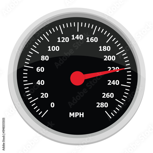 Vector illustration of a round car dashboard with speedometer and tachometer