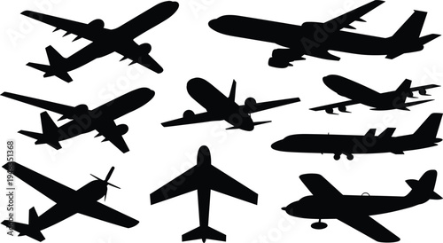 Commercial and Private Airplane Silhouettes Set