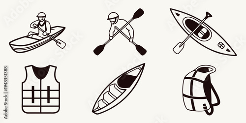 a set of six kayak and canoe related icons Vector