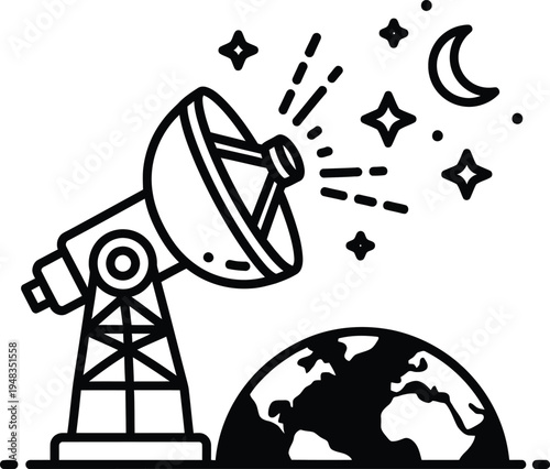 telescope on earth observing stars and moon