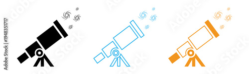 Telescope icons in black blue and orange