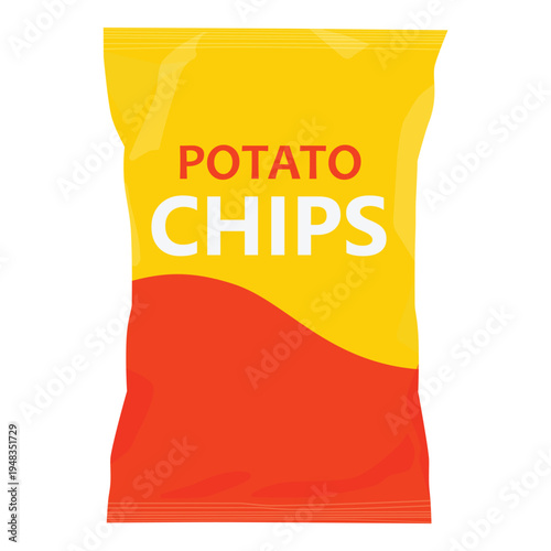 Chips bag plastic packaging design, isolated on white background