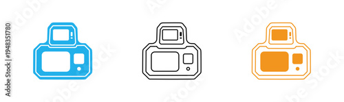 Camera icons in blue black and orange