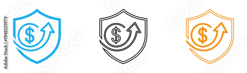 Financial security shields with growing dollar symbols