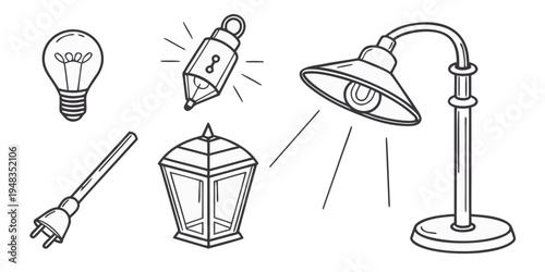a collection of lighting fixtures and tools Vector