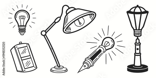 a set of office supplies and lighting devices Vector