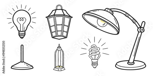 a collection of light bulbs and lamps Vector