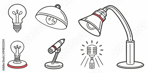 a collection of lamps and light bulbs Vector