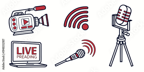 a collection of live streaming equipment icons Vector