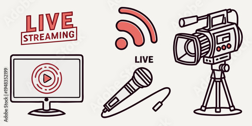 streaming live broadcast equipment icons Vector