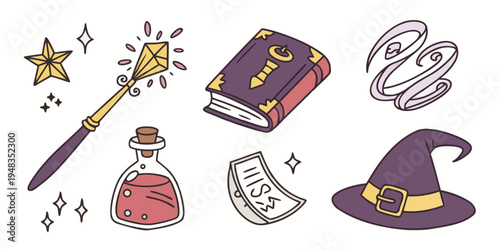 a collection of magical items for fantasy and witchcraft Vector