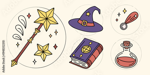 a collection of magical items for fantasy and witchcraft Vector