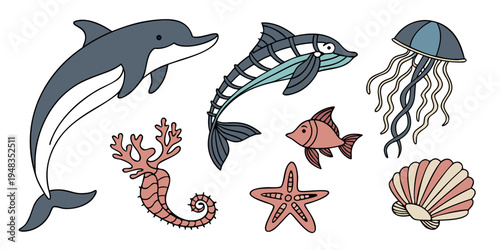 a collection of various sea creatures Vector