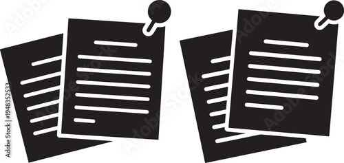 Pinned Paper Documents Icon Stack with Pushpin for Notes, Reminders, and Office Organization, Design Element, To Do List