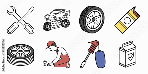 a set of car repair tools and equipment Vector